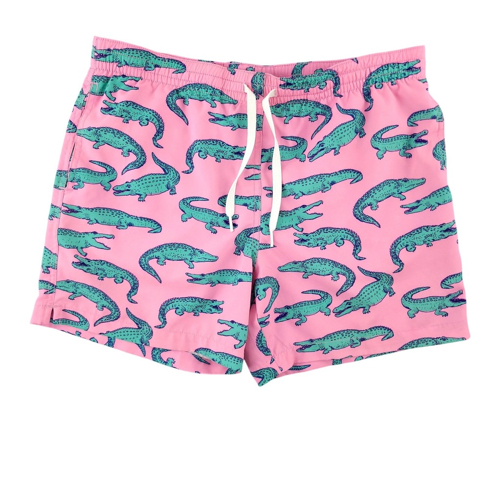 Chubbies Swim Shorts Mens Small Pink Alligator Print Lined 5.5 Inseam Beach
